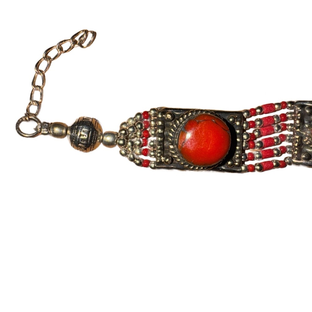 Handcrafted Bohemian Red and Turquoise Jewelry Set - Picture 4 of 7